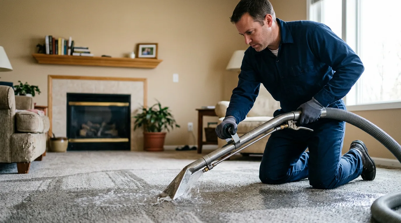 Water damage restoration technician working near Hudson, IN